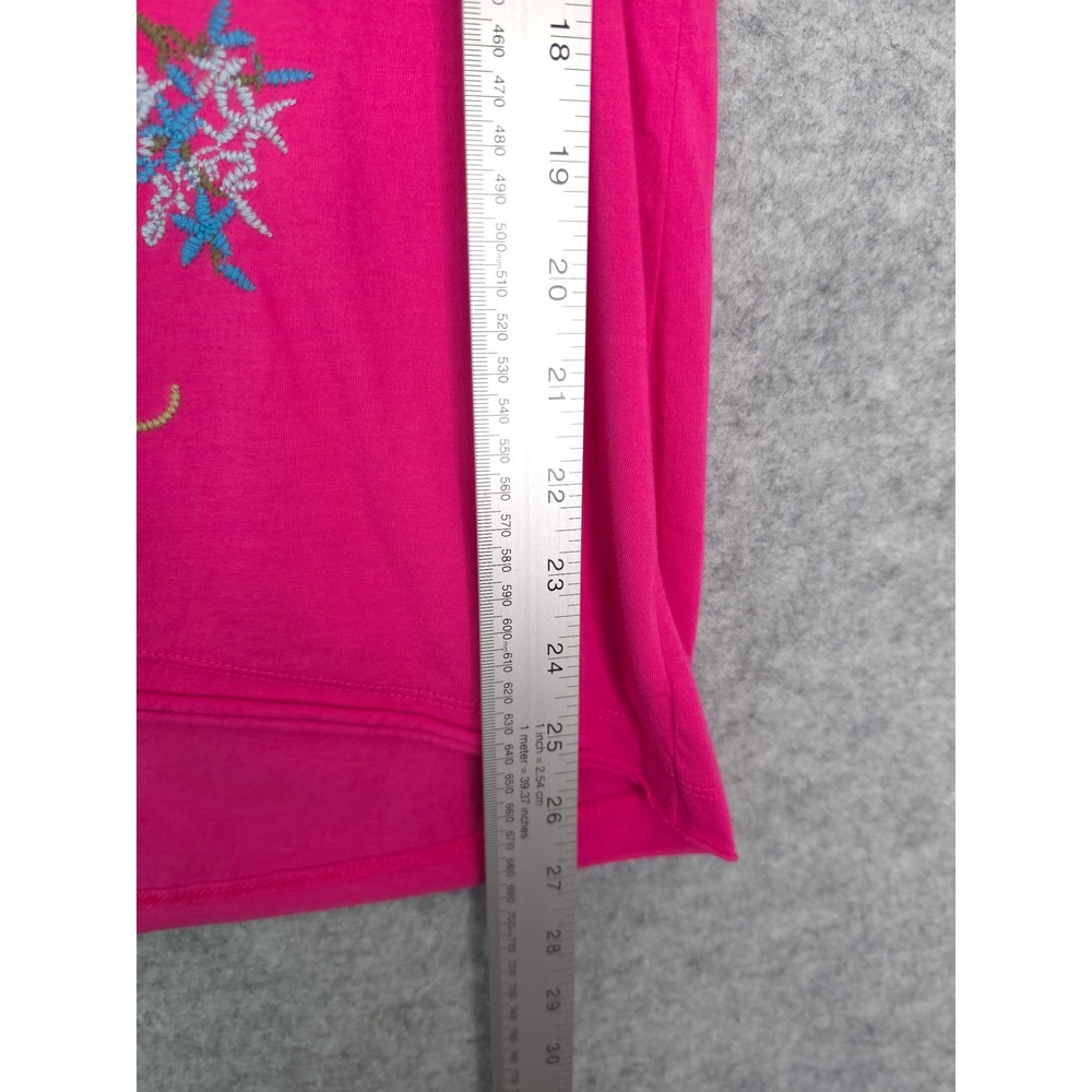 Johnny Was Catalina Everyday Tee Women L Cotton Pink Floral Embroidered V-Neck - Picture 6 of 6